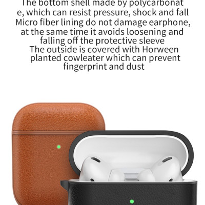 BAO ARIPODS CASE WIWU CALFSKIN GENUINE LEATHER, CHẤT LIỆU DA THẬT KẾT HỢP KHUNG NHỰA CAO CẤP- Hàng Chính Hãng