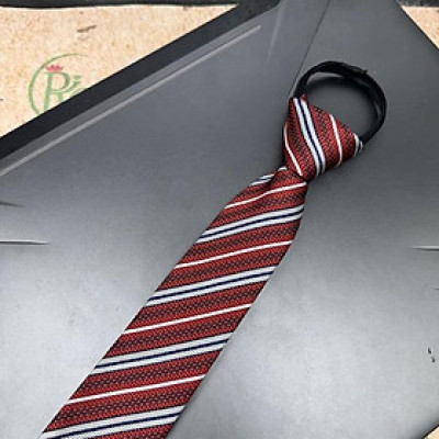 Cà vạt nam mẫu thắt sẵn dây kéo bản nhỏ 6cm mẫu mới t3/2024 màu đỏ kẻ