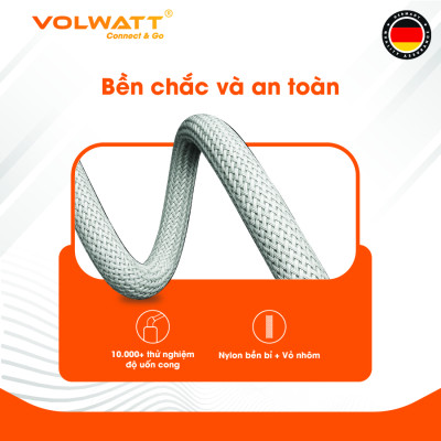 Cáp sạc nhanh Volwatt GE-S16-AL hàng chính hãng | Cáp USB-A to L 12W, thích hợp từ iP14 trở xuống – Dây bện, chống rối, BH 12 tháng