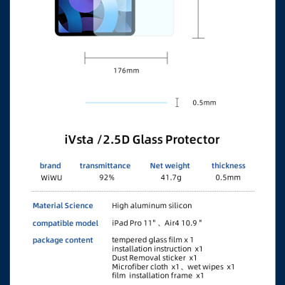 Kính cường lực cho iPad 11 inch 2018/2020/2021/2022 hiệu WiWU ivista, vát viền 2.5D, bảo vệ Full màn,chống xước, chống vỡ, trong suốt - Hàng chính hãng
