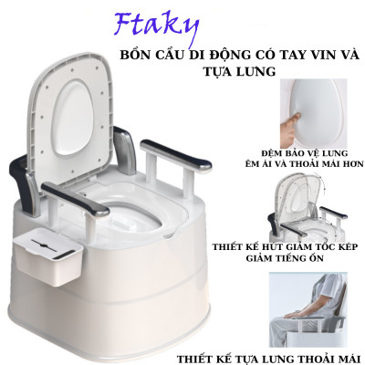 Bồn cầu di động loại lớn  cho người già, bà bầu , người bệnh tiện lợi chất liệu nhựa abs cao cấp có tay vịn đệm tựa lưngGhế Ngồi toilet Khử Mùi Tiện Dụng