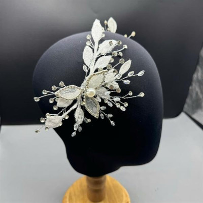 Cài tóc cô dâu lá nhũ đính đá mẫu mới t9/2024