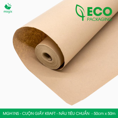 MGH1NS - 50cm x 50m - Cuộn giấy Kraft nâu tiêu chuẩn gói hàng, giấy gói quà, giấy lót