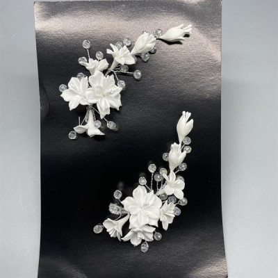 Cài tóc cô dâu dâu hoa đất sét nhật cao cấp pha lê mẫu mới T8-2024