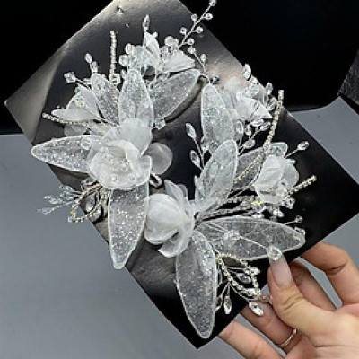 Cài tóc cô dâu hoa lưới nhũ mẫu hàng kết thủ công mới t9/2024