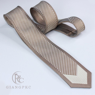 Cà vạt nam bản 6cm chú rể Giangpck q62004 nâu nhọn trắng