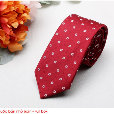 Cà Vạt Nam Bản nhỏ 6cm đỏ mận sáng chấm tròn - Cavat Hàn Quốc Cao Cấp Full box