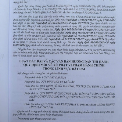 Sách Luật Đất Đai 2024 - Quy Định Mới Về Xử Phạt Vi Phạm Hành Chính Trong Lĩnh Vực Đất Đai (V2498D)