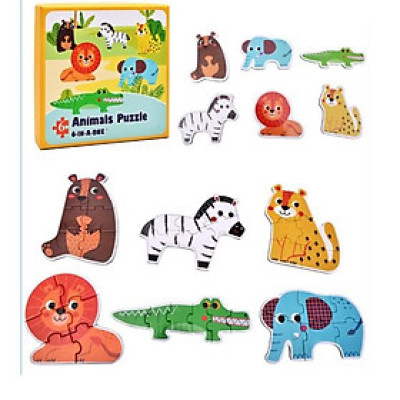 Đồ chơi bộ xếp hình 6 hình Puzzle size to, hộp giấy chọn chủ đề cho bé