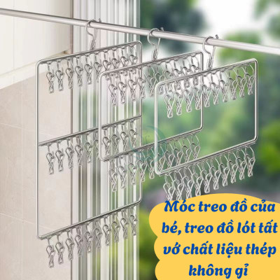 Giá Treo Đồ Inox 20-30-40 Kẹp Treo Đa Năng Móc Treo Phơi Đồ Inox Chống Gỉ Nhiều Kẹp Khung Móc Treo Quần Áo Inox Tiện Lợi Giá Treo Đồ Gấp Gọn, Siêu Tiết Kiệm Diện Tích