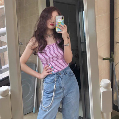 Dây xích đôi ngọc trai đeo quần chain belt body punk