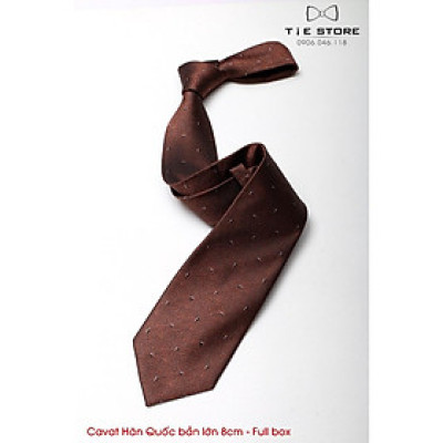Cavat nam Hàn Quốc cao cấp bản lớn 8cm Nâu chấm chìm - Tặng kèm hộp Full box