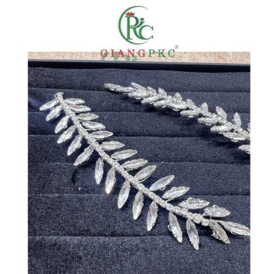 Cài tóc cô dâu nhành lá đá sáng thủ công VN bộ 2 cái Giangpkc