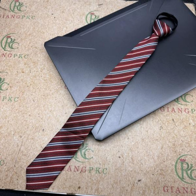 Cà vạt nam mẫu thắt sẵn dây kéo bản nhỏ 6cm mẫu mới t3/2024 màu đỏ kẻ