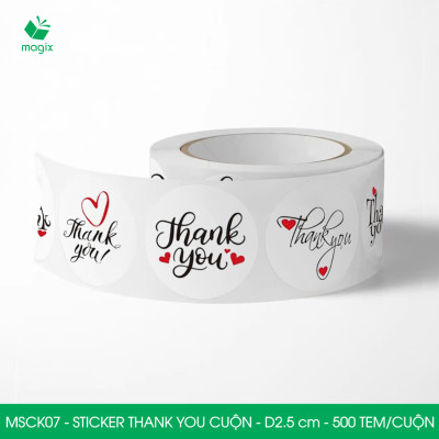MSCK07 - D2.5 cm - 1 Cuộn 500 sticker thank you tròn, nhãn dán thank you, tem dán cảm ơn