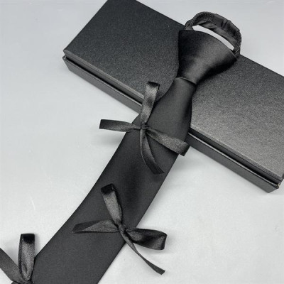 Cà vạt nữ sinh, cà vạt công sở đen đính nơ ruy băng 6x35cm