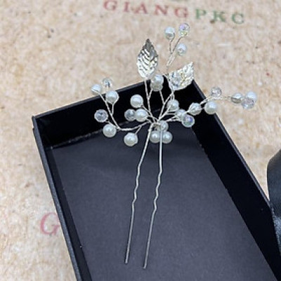 Trâm cài tóc hạt pha lê đính lá đồng mẫu mới 2023