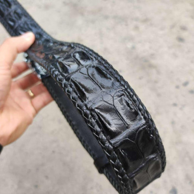 Thắt lưng da cá sấu Đan Viền Thủ Công Rất Bền! (mặt bạc)