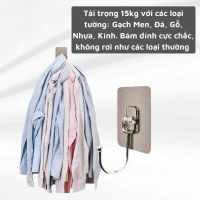 Móc Dán Tường Siêu Chắc Phủ Vàng & Bạc Mẫu Mới, Không Khoan Đục, Chịu Lực 15KG - HÀNG CHÍNH HÃNG MINIIN