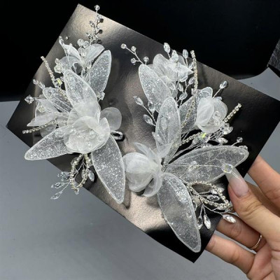 Cài tóc cô dâu hoa lưới nhũ mẫu hàng kết thủ công mới t9/2024