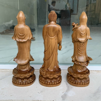 Bộ tượng phật tam thánh tây phương bằng gỗ hương kt cao 20cm