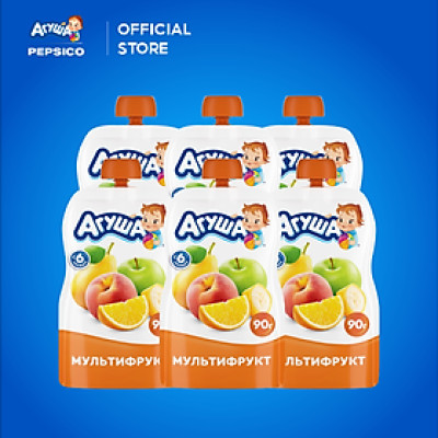Combo 6 Gói Trái cây nghiền vị táo, lê, chuối, đào, cam Agusha 90g/gói dành cho bé từ 6 tháng trở lên