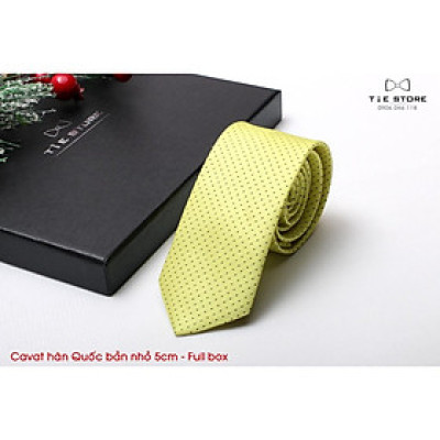Cà Vạt Nam Bản nhỏ 5cm vàng nhạt chấm bi - Cavat Hàn Quốc Cao Cấp Full box