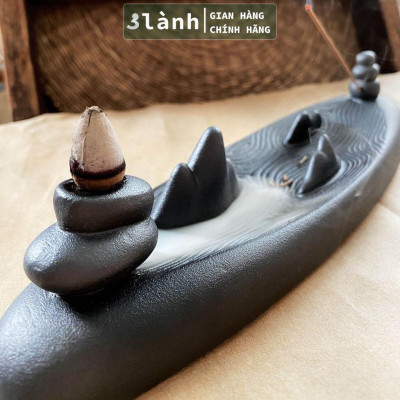 Đế Nhang Nụ Trầm Hương Sứ Tráng Men Cao Cấp Họa Tiết Tranh Thủy Mặc Phong Thủy Sông Núi Thiền Nhật Thủ Công 3 Lành