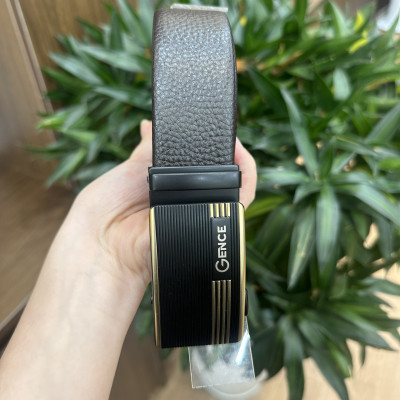 Thắt Lưng Da Nam GENCE LG32 Da Bò Cao Cấp Màu Nâu Viền Kim Loại Mạ Vàng