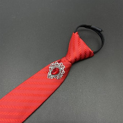 Cà vạt 6cm màu đỏ kẻ chìm thắt sẵn đính đá đỏ sang trọng