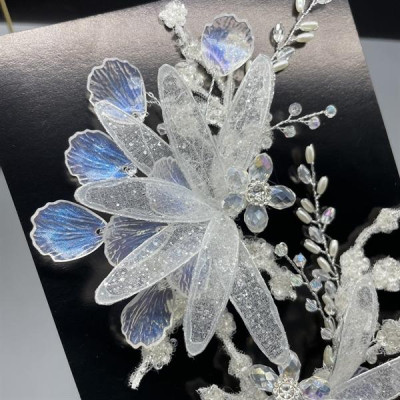 Cài tóc cô dâu hoa lưới đính vảy xanh ngọc mẫu mới t8/2024