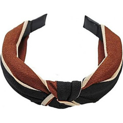 Bờm cài tóc turban nữ phối kẻ nâu đen bản to BN21A