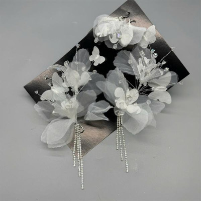 Cài tóc cô dâu hoa voan trắng đính đá mẫu mới t11/2024