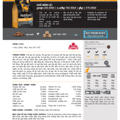 Thức Ăn Hạt Cho Mèo Nutrience Subzero Bao 5kg Vị Gà Tây và 6 Loại Cá Biển Trái Cây Rau Củ