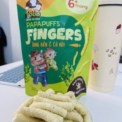 Bánh ăn dặm PAPAPUFFS FINGERS - Vị RONG BIỂN&CÀ RỐT - 100% Ngũ Cốc Hữu Cơ - Gói 50g