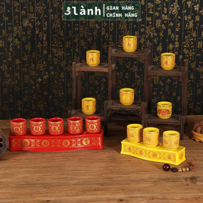 Bộ 3 Ly Cốc Thờ Cúng Bàn Thờ Thần Tài Thổ Địa Gốm Sứ Cao Cấp Cao 7,5cm Hoa Văn Sen 3 Lành