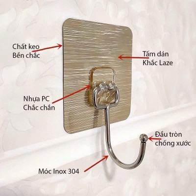 Set 10 Miếng Dán Tường Siêu Dính Tráng Bạc + Móc Inox 304 Chống Gỉ Cực Chắc - HÀNG CHÍNH HÃNG MINIIN