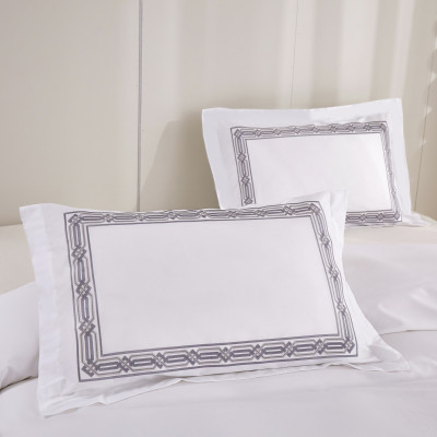 Bộ chăn ra Casa Bello Home - Set Serenity Grey Cotton lụa satin thêu họa tiết thêu 5 món