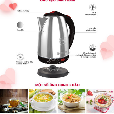 Ấm điện siêu tốc INOX 304, 1.8L RD-AST18ST2