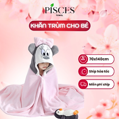 Khăn Ủ Áo Choàng Tắm PISCES TOWEL Có Mũ Cho Bé Hình Vịt Donan Ngộ Nghĩnh Mềm Mại Thấm Hút Tốt