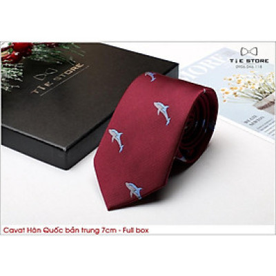 Cavat chú rể, MC, công sở nam Hàn Quốc cao cấp bản trung 7cm màu đỏ con cá - Tặng kèm hộp Full box