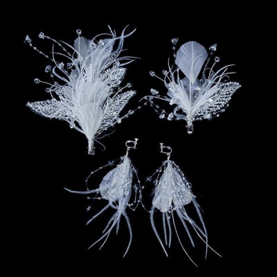 Cài tóc cô dâu lông vũ pha lê kèm hoa tai cùng bộ mẫu mới t6/2023