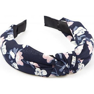 Băng Đô Cài Tóc Turban Gọng Nhựa Màu Xanh Đen Họa Tiết Hoa - Mã CT009