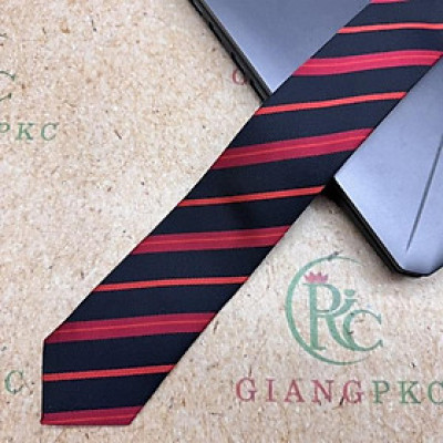 Cà vạt nam mẫu thắt sẵn dây kéo bản nhỏ 6cm mẫu mới t3/2024 màu đen kẻ đỏ