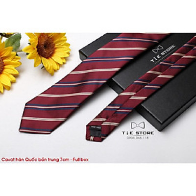 Cà Vạt Hàn Quốc bản trung 7cm Cao cấp kèm hộp - đỏ kẻ