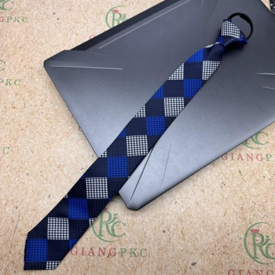 Cà vạt nam mẫu thắt sẵn dây kéo bản nhỏ 6cm mẫu xanh thoi chấm