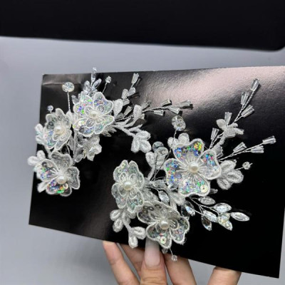 Cài tóc cô dâu thủ công mẫu hoa kim sa kết đá mới t9/2024