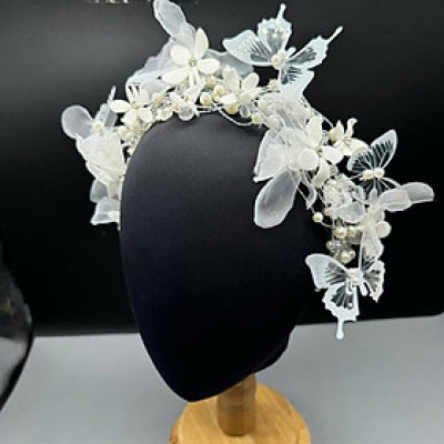 Băng đô cài tóc hoa đất đính bướm hiệu ứng 3D