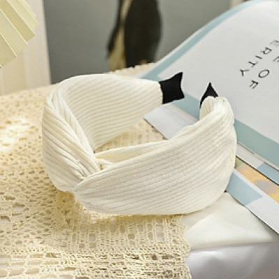 Băng đô cài tóc bảng bự màu trơn màu kem phong cách Hàn Quốc