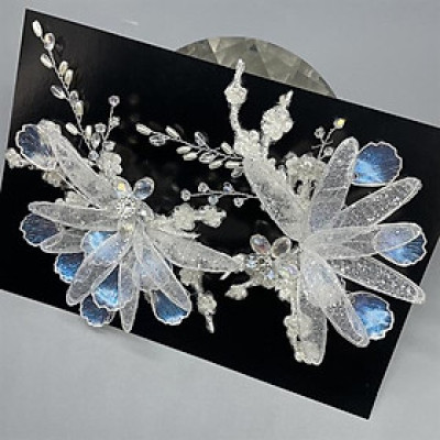 Cài tóc cô dâu hoa lưới đính vảy xanh ngọc mẫu mới t8/2024